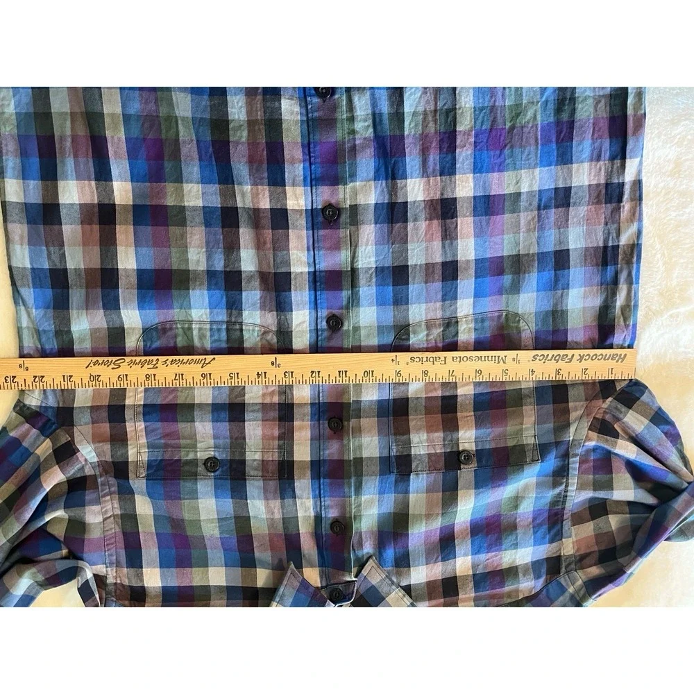 Patagonia Organic Cotton Plaid Button up Shirt Colorful Blue Purple Men's Medium